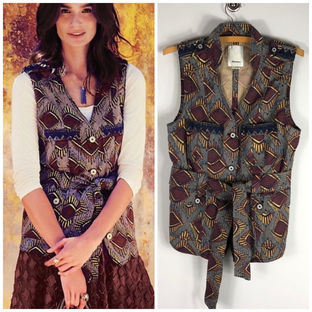 Anthropologie Elevenses Geo Safari Belted Vest